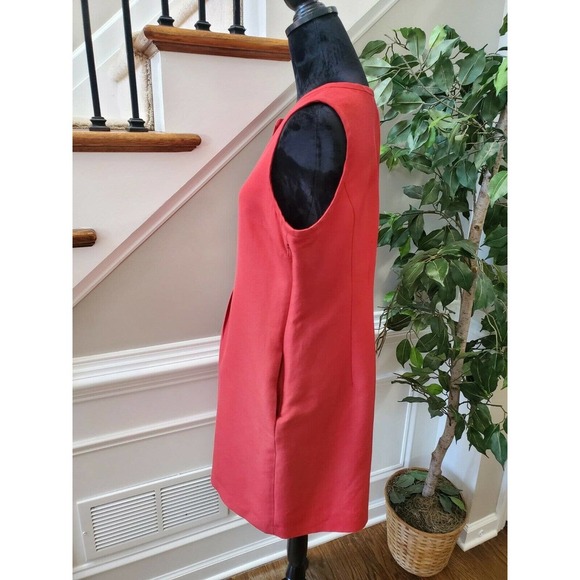 Talbots Women Solid Red Cotton Round Neck Sleeveless Knee Length Dress Size 14P - Picture 8 of 12